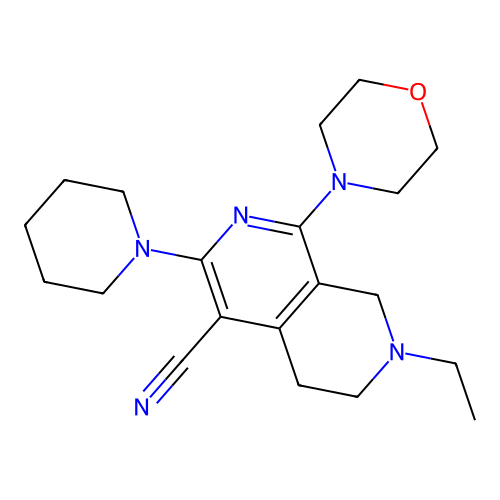 7-ethyl-1-morpholin-4-yl-3-piperidin-1-yl-6,8-dihydro-5H-2,7-naphthyridine-4-carbonitrile structure
