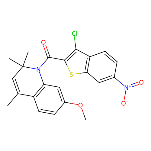 (3-chloro-6-nitro-1-benzothiophen-2-yl)(7-methoxy-2,2,4-trimethylquinolin-1(2H)-yl)methanone structure