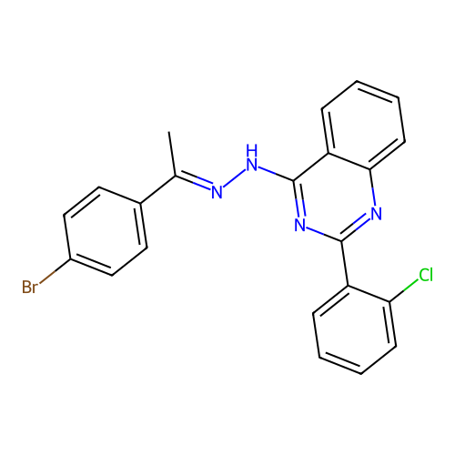4-{(2E)-2-[1-(4-bromophenyl)ethylidene]hydrazinyl}-2-(2-chlorophenyl)quinazoline structure