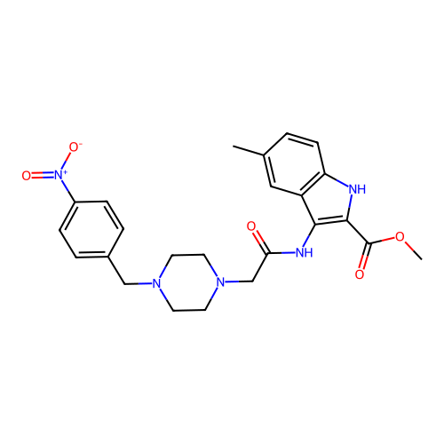 methyl 5-methyl-3-({[4-(4-nitrobenzyl)piperazin-1-yl]acetyl}amino)-1H-indole-2-carboxylate structure