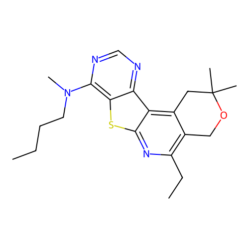 N-butyl-5-ethyl-N,2,2-trimethyl-1,4-dihydro-2H-pyrano[4'',3'':4',5']pyrido[3',2':4,5]thieno[3,2-d]pyrimidin-8-amine structure