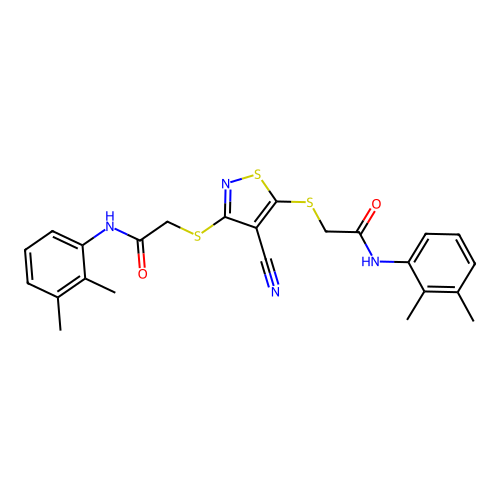 2,2'-[(4-cyano-1,2-thiazole-3,5-diyl)disulfanediyl]bis[N-(2,3-dimethylphenyl)acetamide] structure