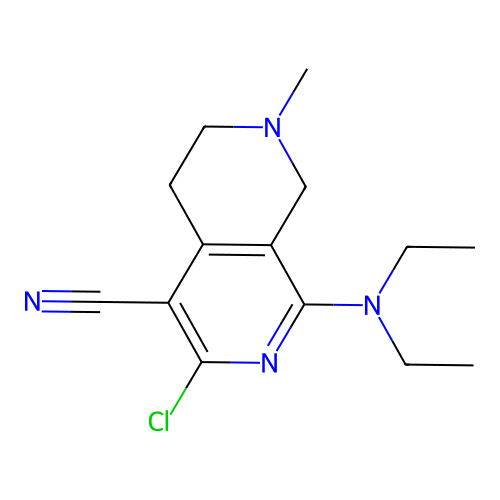 3-chloro-1-(diethylamino)-7-methyl-5,6,7,8-tetrahydro-2,7-naphthyridine-4-carbonitrile structure