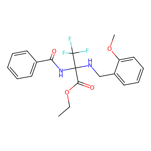 Ethyl 2-benzamido-3,3,3-trifluoro-2-(3-methoxybenzylamino)propionate structure