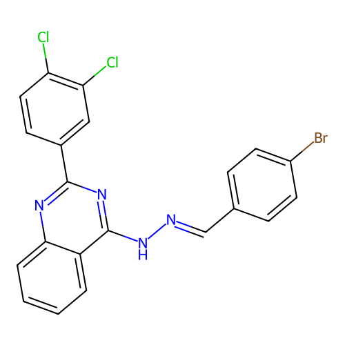 4-[(2E)-2-(4-bromobenzylidene)hydrazinyl]-2-(3,4-dichlorophenyl)quinazoline structure