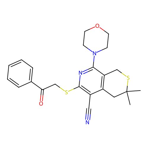 3,3-dimethyl-8-(morpholin-4-yl)-6-[(2-oxo-2-phenylethyl)sulfanyl]-3,4-dihydro-1H-thiopyrano[3,4-c]pyridine-5-carbonitrile structure