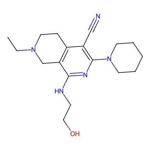 7-ethyl-1-((2-hydroxyethyl)amino)-3-(piperidin-1-yl)-5,6,7,8-tetrahydro-2,7-naphthyridine-4-carbonitrile structure