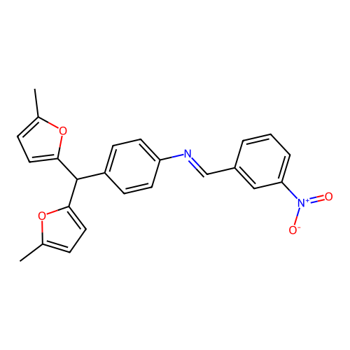 4-[bis(5-methylfuran-2-yl)methyl]-N-[(E)-(3-nitrophenyl)methylidene]aniline structure