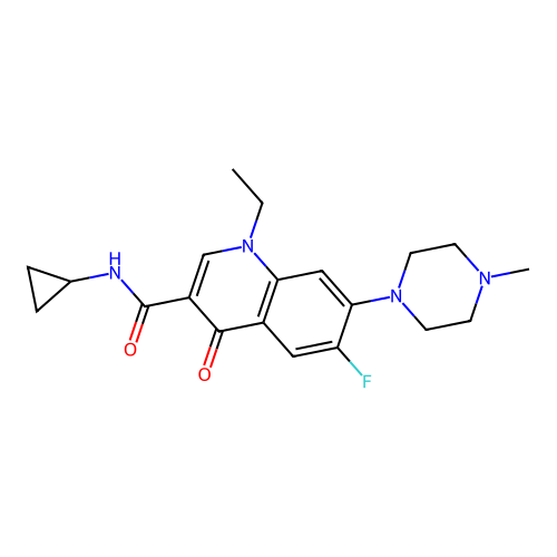 N-cyclopropyl-1-ethyl-6-fluoro-7-(4-methylpiperazin-1-yl)-4-oxo-quinoline-3-carboxamide structure