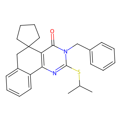 3-benzyl-2-(isopropylthio)-3H-spiro[benzo[h]quinazoline-5,1'-cyclopentan]-4(6H)-one structure