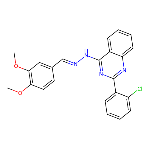 2-(2-chlorophenyl)-4-[(2E)-2-(3,4-dimethoxybenzylidene)hydrazinyl]quinazoline structure
