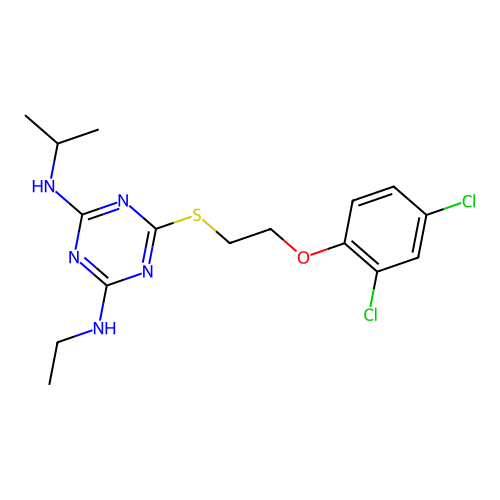 6-{[2-(2,4-dichlorophenoxy)ethyl]sulfanyl}-N-ethyl-N'-(propan-2-yl)-1,3,5-triazine-2,4-diamine structure