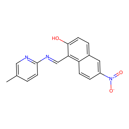 1-{(E)-[(5-methylpyridin-2-yl)imino]methyl}-6-nitronaphthalen-2-ol structure