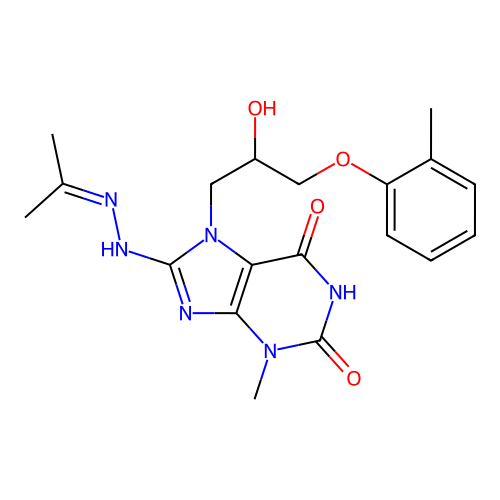 7-(2-hydroxy-3-(o-tolyloxy)propyl)-3-methyl-8-(2-(propan-2-ylidene)hydrazinyl)-1H-purine-2,6(3H,7H)-dione structure