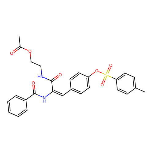 (E)-2-(2-benzamido-3-(4-(tosyloxy)phenyl)acrylamido)ethyl acetate structure