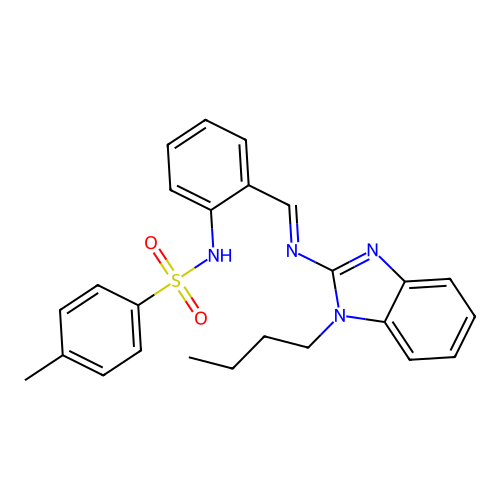 N-(2-{(E)-[(1-butyl-1H-benzimidazol-2-yl)imino]methyl}phenyl)-4-methylbenzenesulfonamide structure