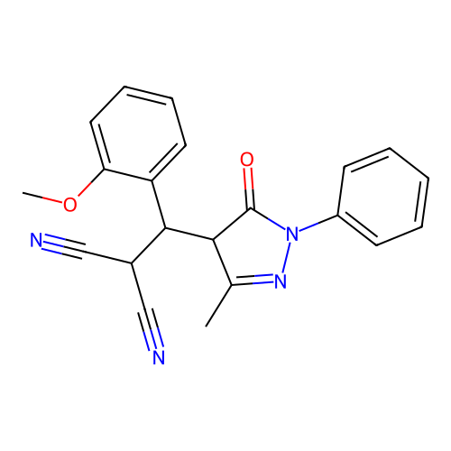 2-[(2-methoxyphenyl)-(3-methyl-5-oxo-1-phenyl-4H-pyrazol-4-yl)methyl]propanedinitrile structure