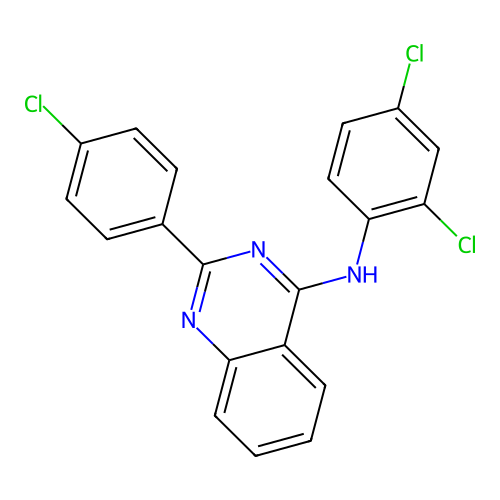 2-(4-chlorophenyl)-N-(2,4-dichlorophenyl)quinazolin-4-amine structure