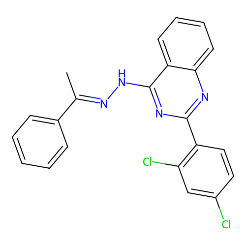 2-(2,4-dichlorophenyl)-4-[(2E)-2-(1-phenylethylidene)hydrazinyl]quinazoline structure