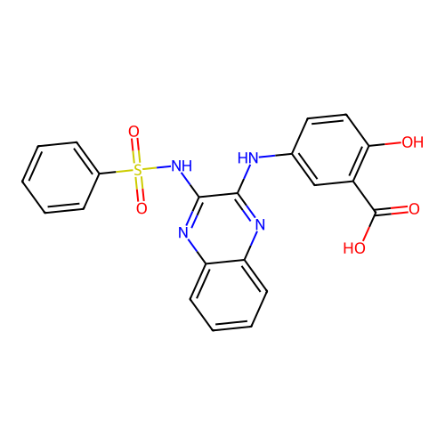 2-Hydroxy-5-({3-[(phenylsulfonyl)amino]quinoxalin-2-yl}amino)benzoic acid structure