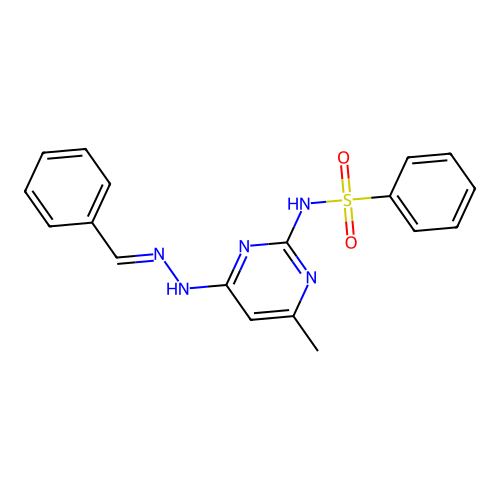 N-{4-[(2E)-2-benzylidenehydrazinyl]-6-methylpyrimidin-2-yl}benzenesulfonamide structure