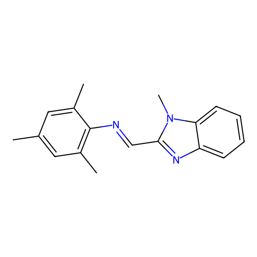 2,4,6-trimethyl-N-[(E)-(1-methyl-1H-benzimidazol-2-yl)methylidene]aniline structure