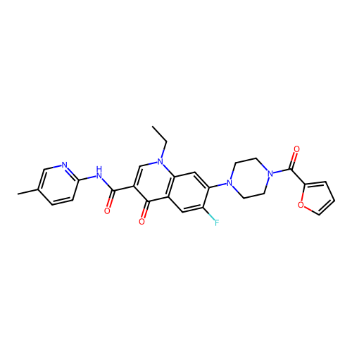 1-ethyl-6-fluoro-7-(4-(furan-2-carbonyl)piperazin-1-yl)-N-(5-methylpyridin-2-yl)-4-oxo-1,4-dihydroquinoline-3-carboxamide structure