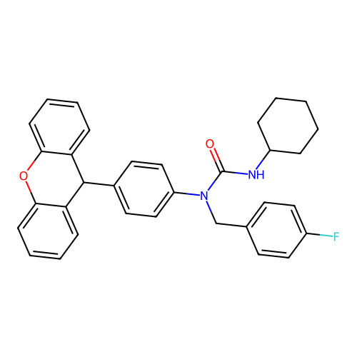 3-cyclohexyl-1-(4-fluorobenzyl)-1-[4-(9H-xanthen-9-yl)phenyl]urea structure
