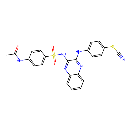[4-[[3-[(4-acetamidophenyl)sulfonylamino]quinoxalin-2-yl]amino]phenyl] thiocyanate structure