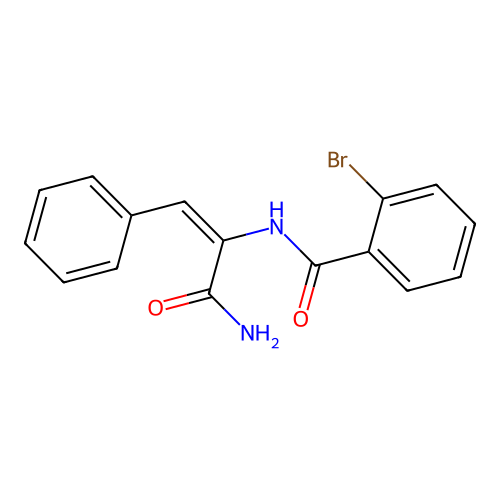N-[(1E)-3-amino-3-oxo-1-phenylprop-1-en-2-yl]-2-bromobenzamide structure