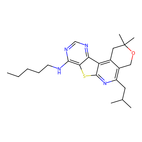 2,2-dimethyl-5-(2-methylpropyl)-N-pentyl-1,4-dihydro-2H-pyrano[4'',3'':4',5']pyrido[3',2':4,5]thieno[3,2-d]pyrimidin-8-amine structure