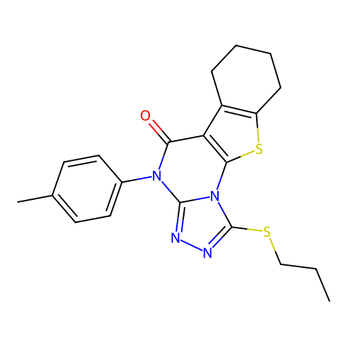1-(propylthio)-4-(p-tolyl)-6,7,8,9-tetrahydrobenzo[4,5]thieno[3,2-e][1,2,4]triazolo[4,3-a]pyrimidin-5(4H)-one structure