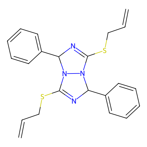3,7-bis(allylthio)-1,5-diphenyl-1,5-dihydro-[1,2,4]triazolo[1,2-a][1,2,4]triazole structure