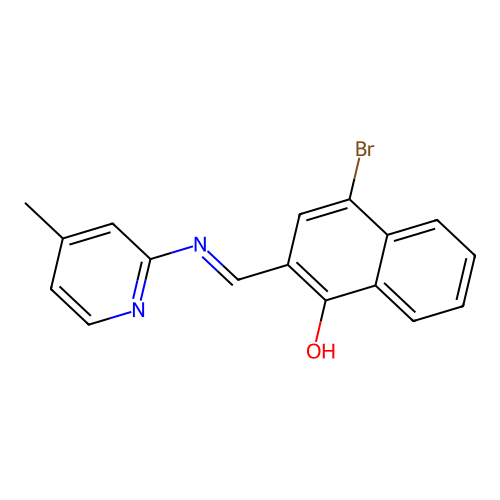 4-bromo-2-{(E)-[(4-methylpyridin-2-yl)imino]methyl}naphthalen-1-ol structure