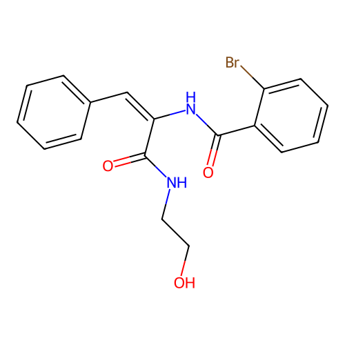 2-bromo-N-{(1E)-3-[(2-hydroxyethyl)amino]-3-oxo-1-phenylprop-1-en-2-yl}benzamide structure