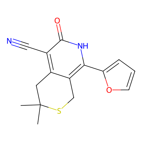 8-(furan-2-yl)-3,3-dimethyl-6-oxo-4,7-dihydro-1H-thiopyrano[3,4-c]pyridine-5-carbonitrile structure