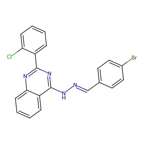 4-[(2E)-2-(4-bromobenzylidene)hydrazinyl]-2-(2-chlorophenyl)quinazoline structure