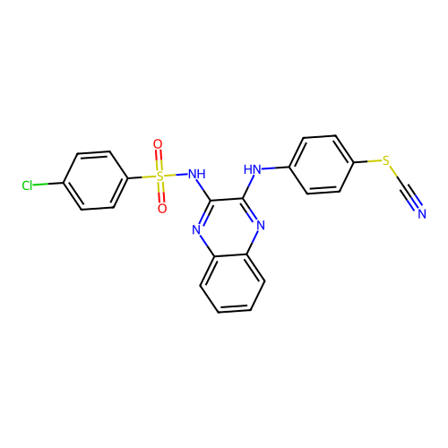 [4-[[3-[(4-chlorophenyl)sulfonylamino]quinoxalin-2-yl]amino]phenyl] thiocyanate structure