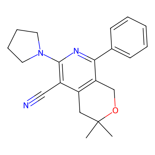 3,3-dimethyl-8-phenyl-6-(pyrrolidin-1-yl)-3,4-dihydro-1H-pyrano[3,4-c]pyridine-5-carbonitrile structure