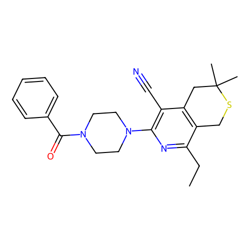 6-(4-benzoylpiperazin-1-yl)-8-ethyl-3,3-dimethyl-1,4-dihydrothiopyrano[3,4-c]pyridine-5-carbonitrile structure