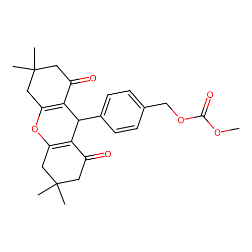 methyl 4-(3,3,6,6-tetramethyl-1,8-dioxo-2,3,4,5,6,7,8,9-octahydro-1H-xanthen-9-yl)benzyl carbonate structure
