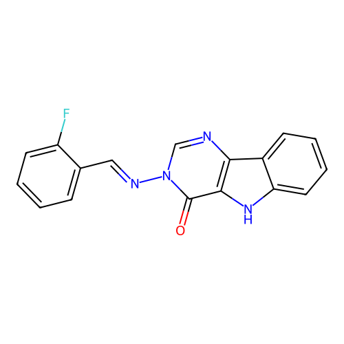 (E)-3-((2-fluorobenzylidene)amino)-3H-pyrimido[5,4-b]indol-4(5H)-one structure