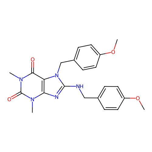 7-(4-methoxybenzyl)-8-((4-methoxybenzyl)amino)-1,3-dimethyl-1H-purine-2,6(3H,7H)-dione structure