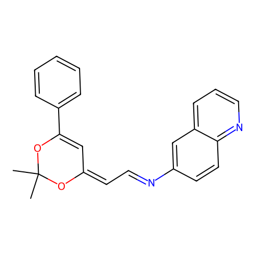 N-(2-(2,2-dimethyl-6-phenyl-4H-1,3-dioxin-4-ylidene)ethylidene)quinolin-6-amine structure