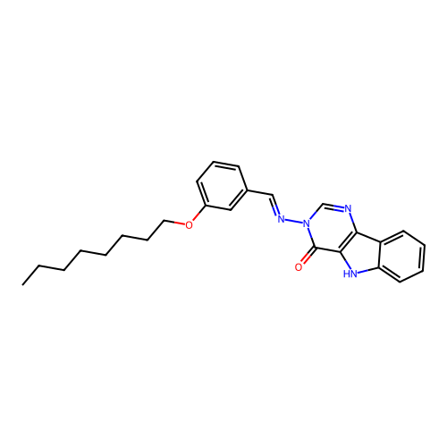 3-[(E)-(3-octoxyphenyl)methylideneamino]-5H-pyrimido[5,4-b]indol-4-one structure