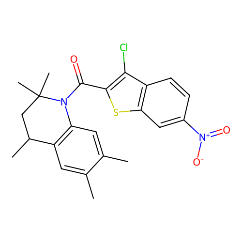 (3-chloro-6-nitro-1-benzothiophen-2-yl)(2,2,4,6,7-pentamethyl-3,4-dihydroquinolin-1(2H)-yl)methanone structure