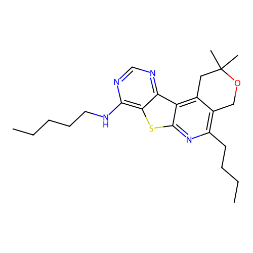 5-butyl-2,2-dimethyl-N-pentyl-1,4-dihydro-2H-pyrano[4'',3'':4',5']pyrido[3',2':4,5]thieno[3,2-d]pyrimidin-8-amine structure