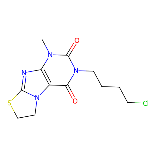 3-(4-chlorobutyl)-1-methyl-6,7-dihydrothiazolo[2,3-f]purine-2,4(1H,3H)-dione structure