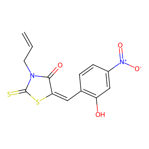 (E)-3-allyl-5-(2-hydroxy-4-nitrobenzylidene)-2-thioxothiazolidin-4-one structure