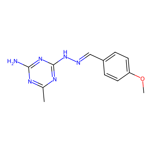 4-[(2E)-2-(4-methoxybenzylidene)hydrazinyl]-6-methyl-1,3,5-triazin-2-amine structure